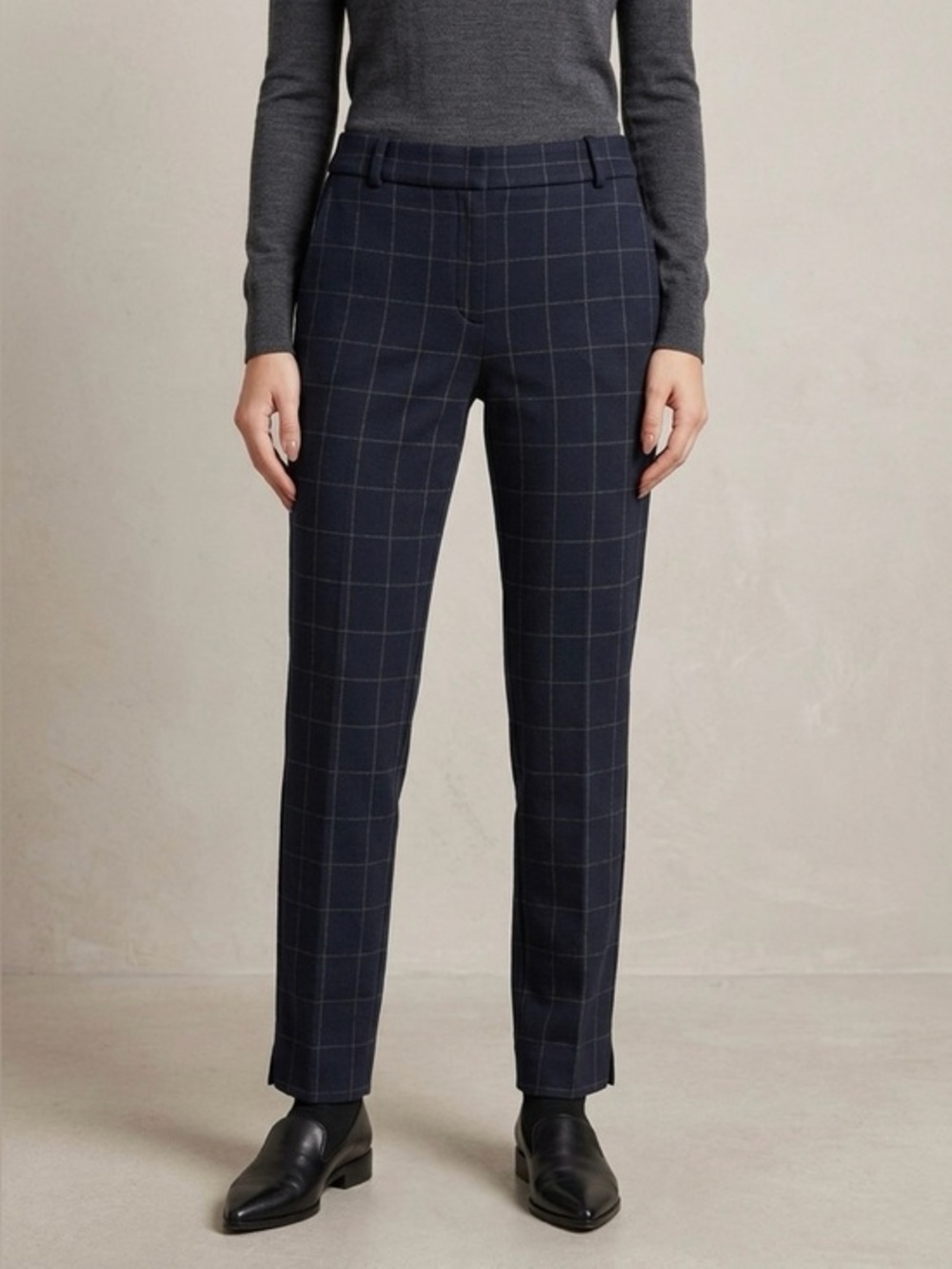 THEORY Straight Trouser Windowpane Knit Navy Pants‎ 10